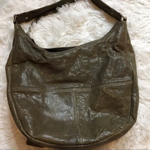 L.A.M.B Taupe Leather Saddle Hobo Purse Hand Bag - Picture 13 of 14